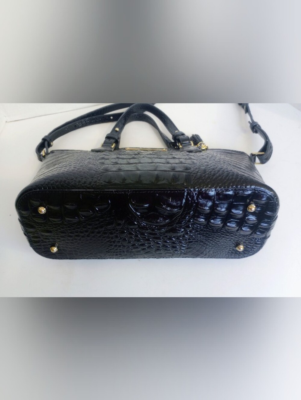 Brahmin Black Melbourne Mini Asher Crocodile Embossed Leather Crossbody Satchel - Picture 8 of 10